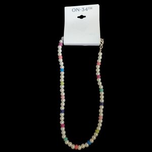 NWT On 34th Macy's Gold Tone Bead And Imitation Pearl Collar Necklace